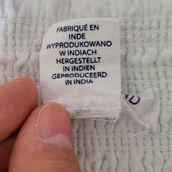 Lucky Brand White & Blue Sleeveless Tiered Boho Linen Blend Smocked Maxi Dress - Picture 9 of 10